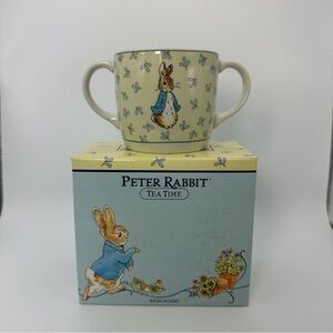 Vintage PETER RABBIT TEA TIME Two Handled Mug WEDGWOOD England 1996 w/Box